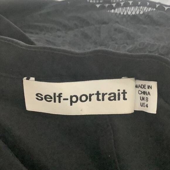 Self-Portrait One Shoulder Guipere Lace Trimmed Black Satin Mini Dress Size 4 - Picture 12 of 14